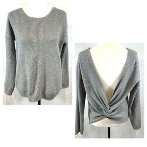 Pink Rose gray twisted backless knit sweater size small